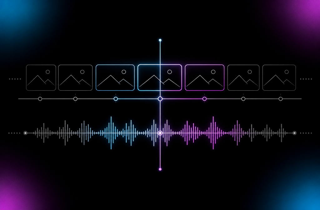 Dual-track timeline showing video frame sequence above and clean audio waveform below for YouTube content.