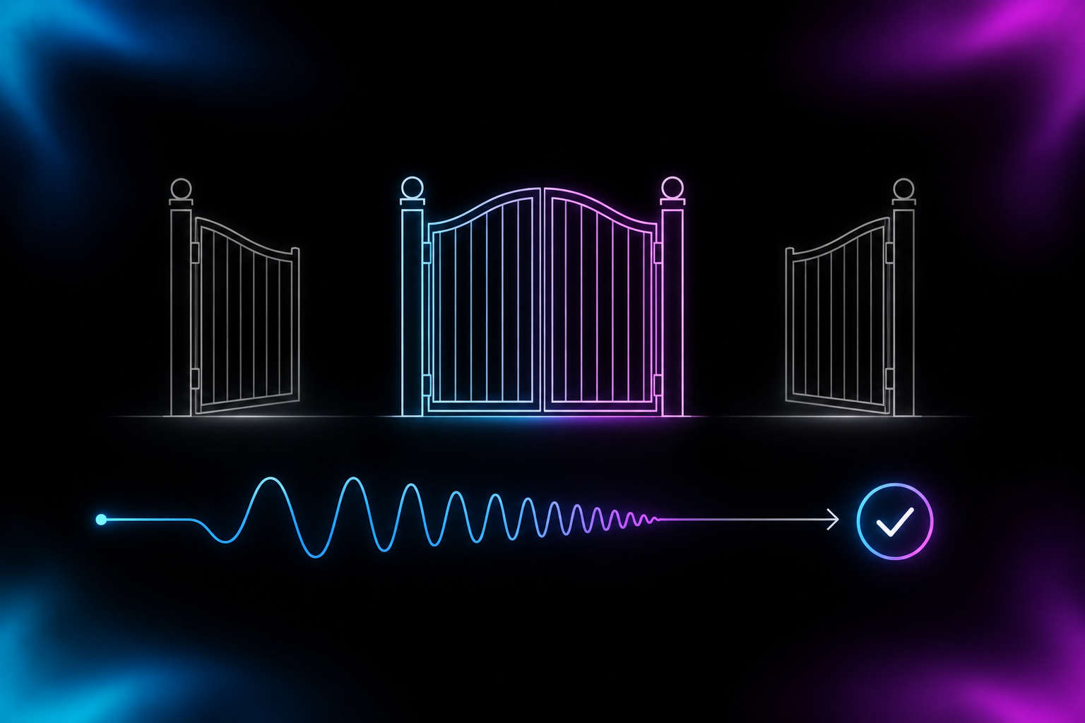 Diagram: three distributor policy gates side by side with CD Baby's shown fully closed, and a clean waveform passing beneath all three.