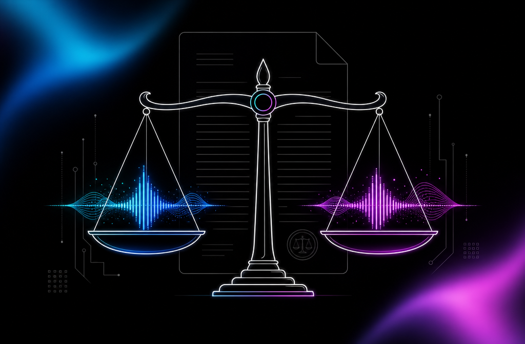Diagram: Suno copyright weighed against AI music rights.